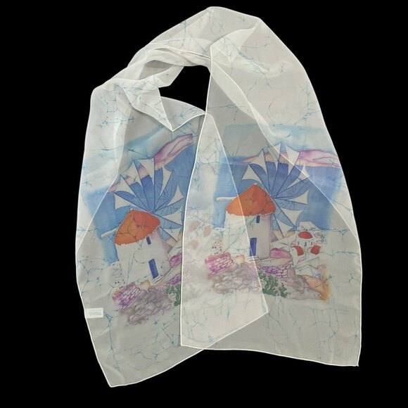Ifasma Scarf Made In Greece with Windmill Design Rectangle Sheer Wearable Art - Picture 3 of 8